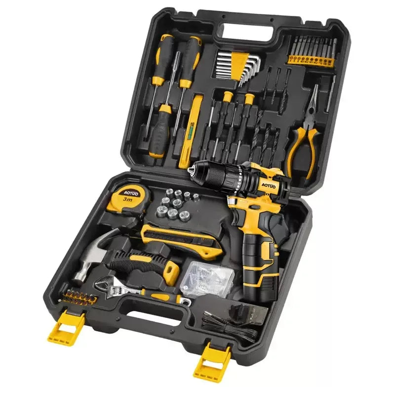 126Pcs Power Tool Combo Kit with 8V Cordless Drill, 10mm (3/8") Keyless Chuck, Professional Home Household DIY Hand Tool Kit