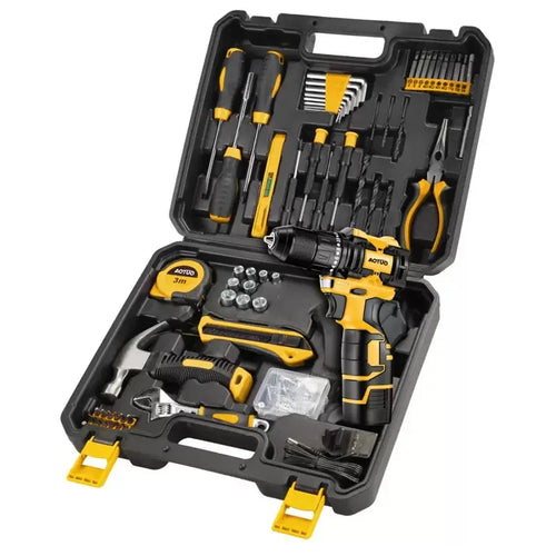 126Pcs Power Tool Combo Kit with 8V Cordless Drill, 10mm (3/8") Keyless Chuck, Professional Home Household DIY Hand Tool Kit