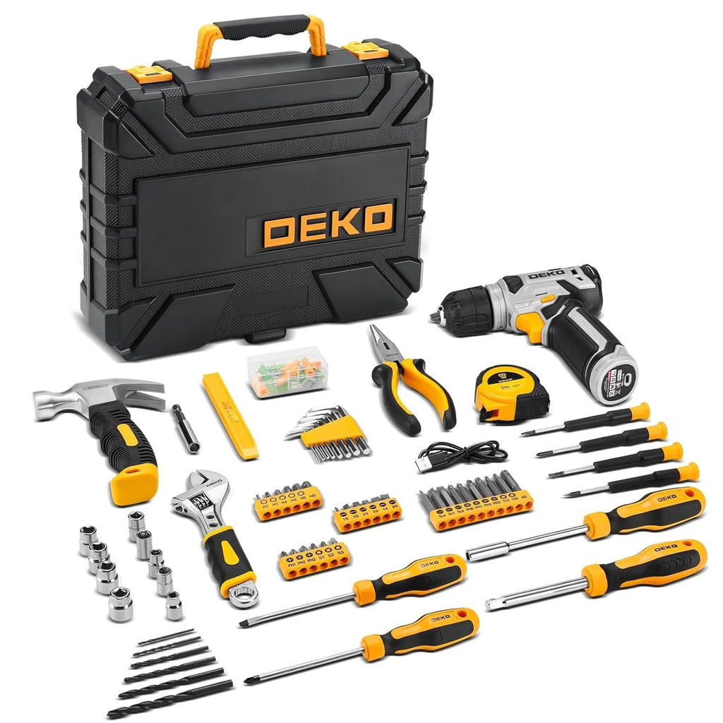 126Pcs Power Tool Combo Kit with 8V Cordless Drill, 10mm (3/8") Keyless Chuck, Professional Home Household DIY Hand Tool Kit
