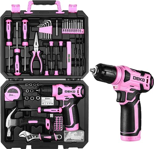 126Pcs Power Tool Combo Kit with 8V Cordless Drill, 10mm (3/8") Keyless Chuck, Professional Home Household DIY Hand Tool Kit