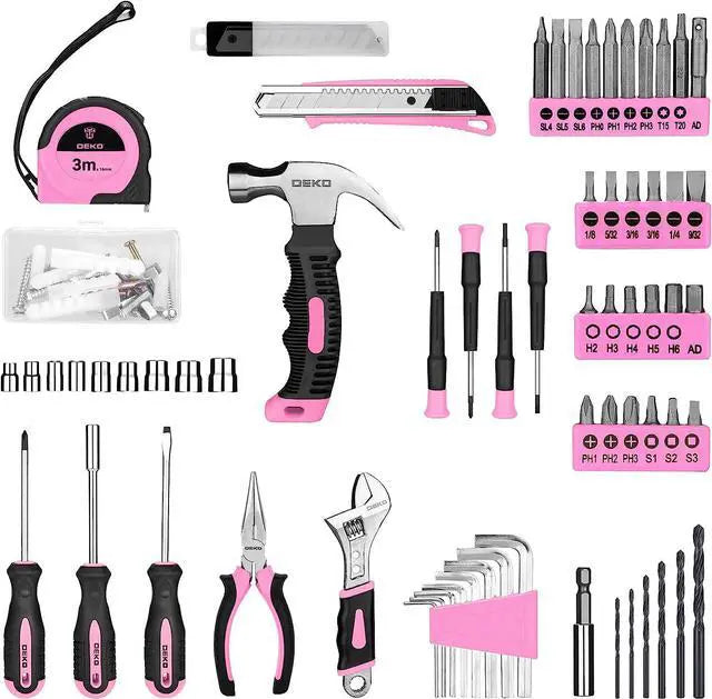 126Pcs Power Tool Combo Kit with 8V Cordless Drill, 10mm (3/8") Keyless Chuck, Professional Home Household DIY Hand Tool Kit